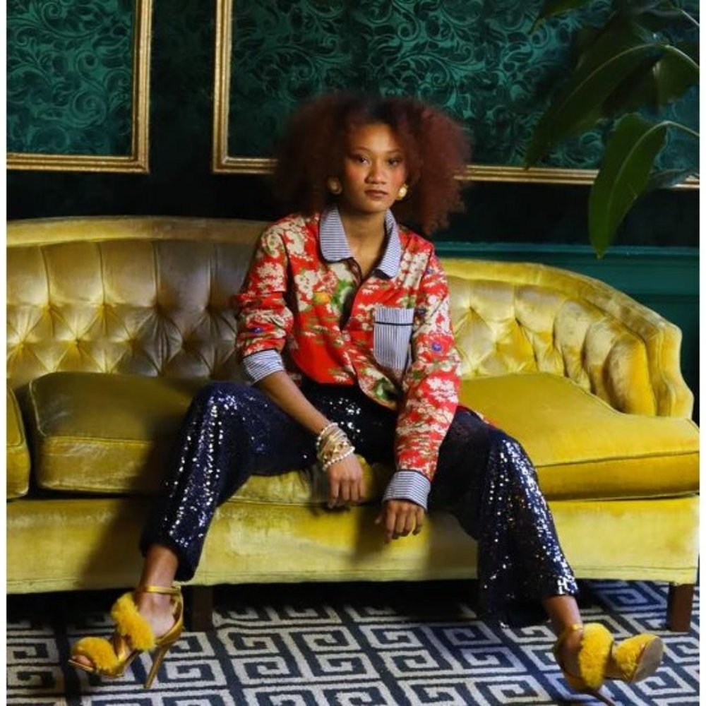 West Of Breakfast Womens L Red Floral Button Up Th